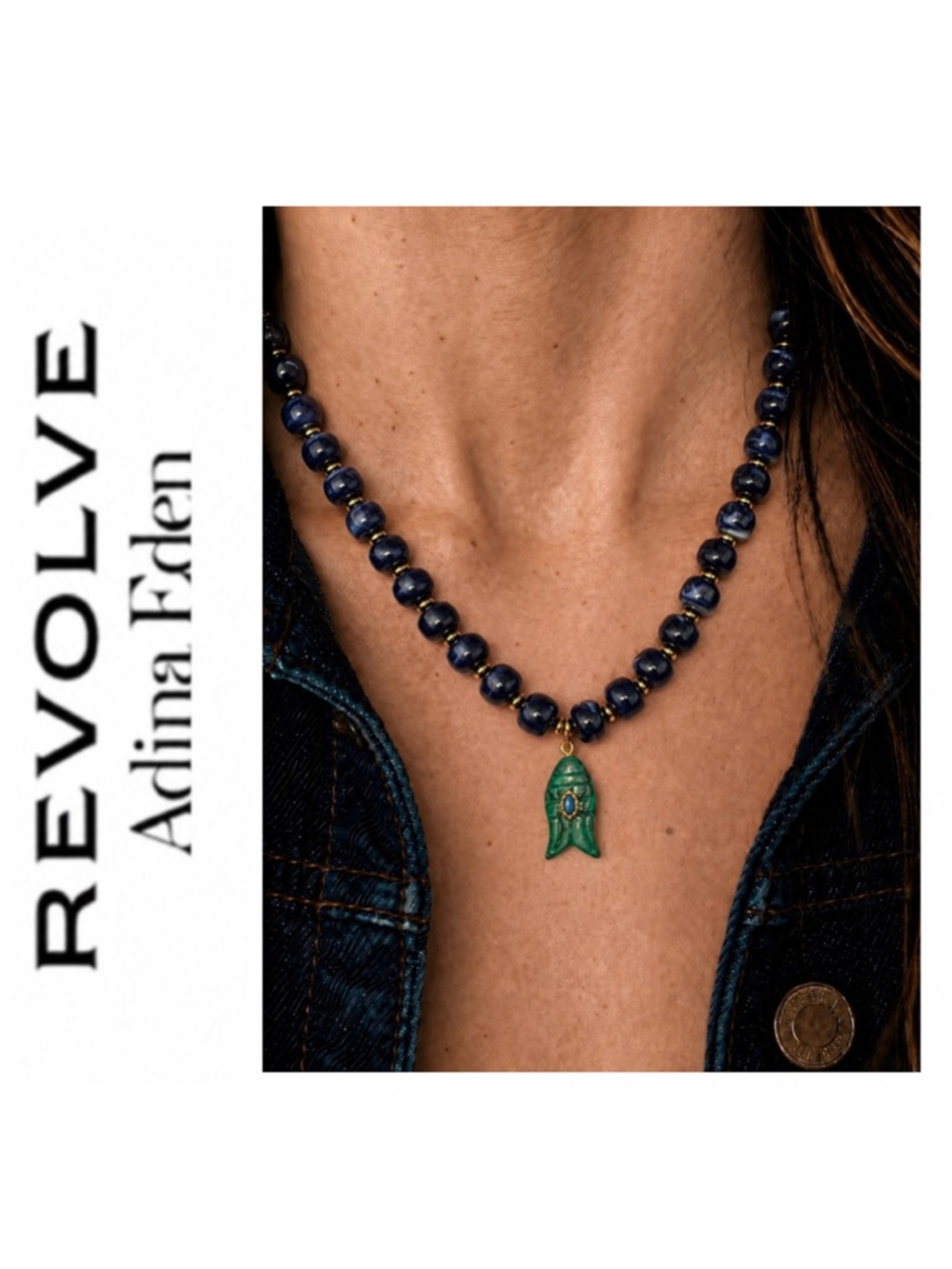 Revolve x Adina Eden Malachite Fish Pendant and Non-Branded Resin Necklace